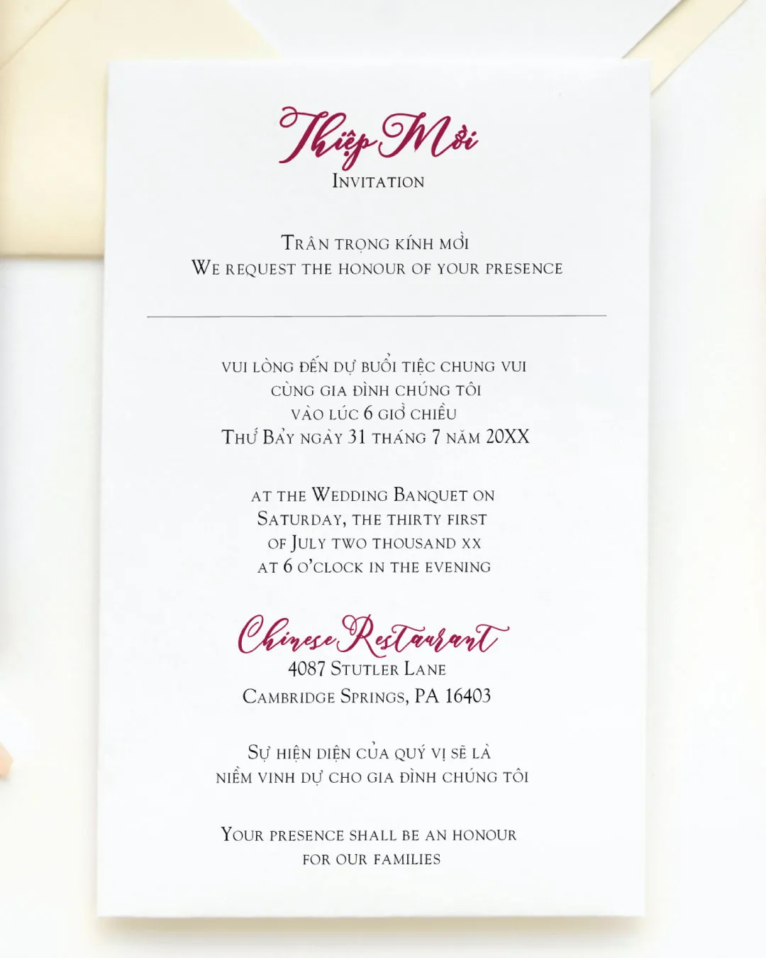 Ruby Flourish Invite Simple Flat 5x7 Wedding Invitation 3