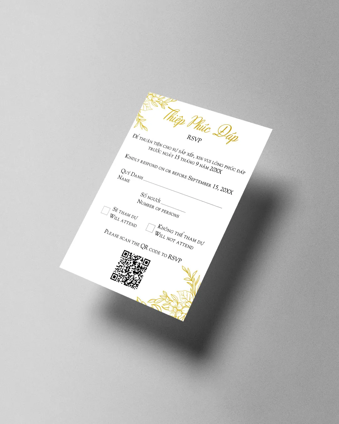 Golden Floral Elegance Simple Flat 5x7 Wedding Invitation 3