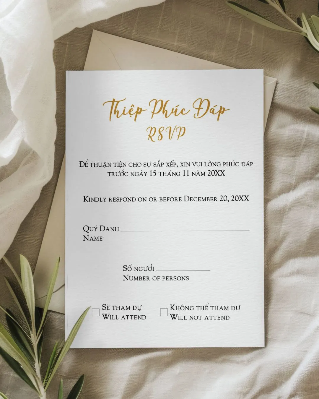 Golden Script Simple Flat 5x7 Wedding Invitation 4