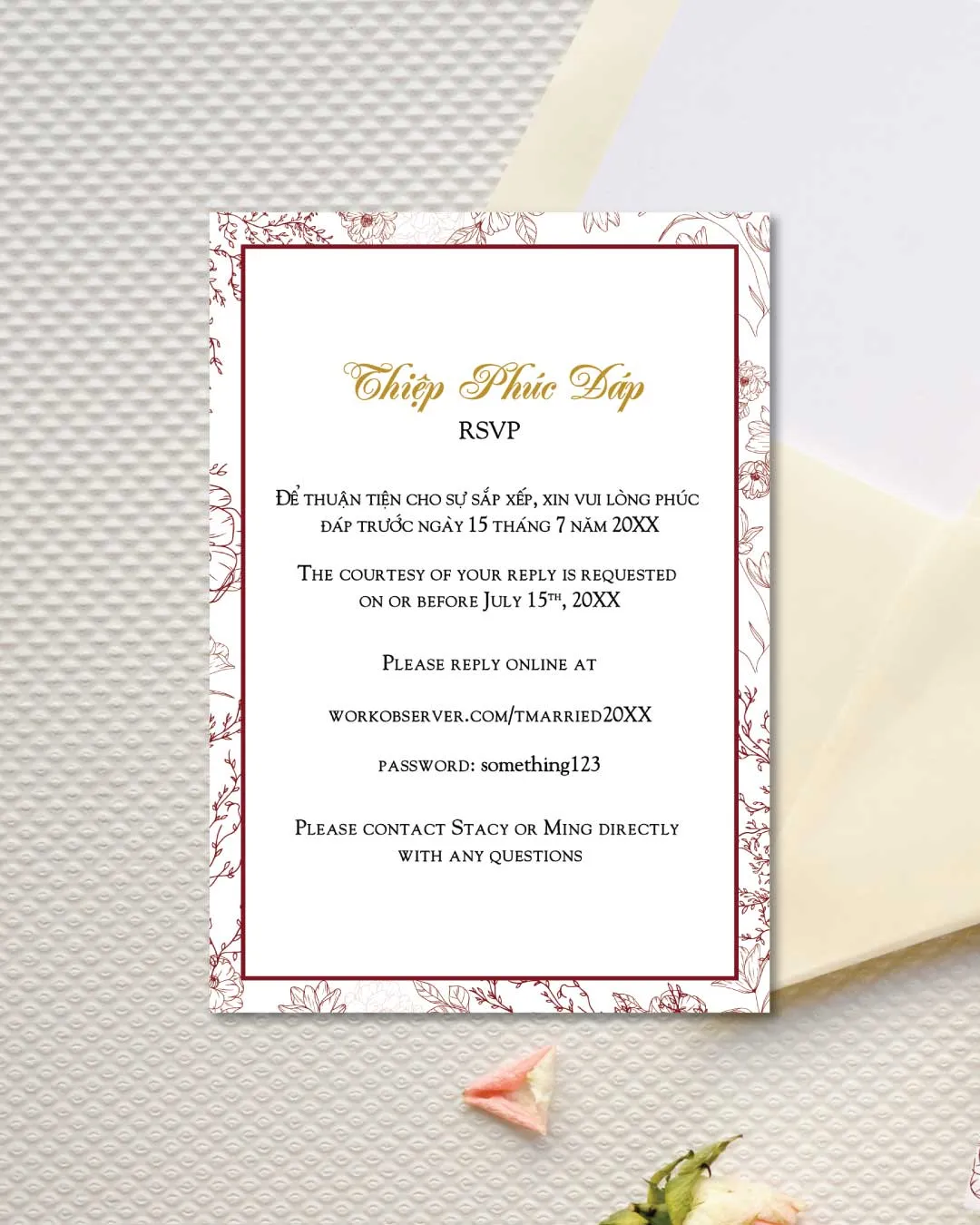 Double Happiness Simple Flat 5x7 Wedding Invitation 4