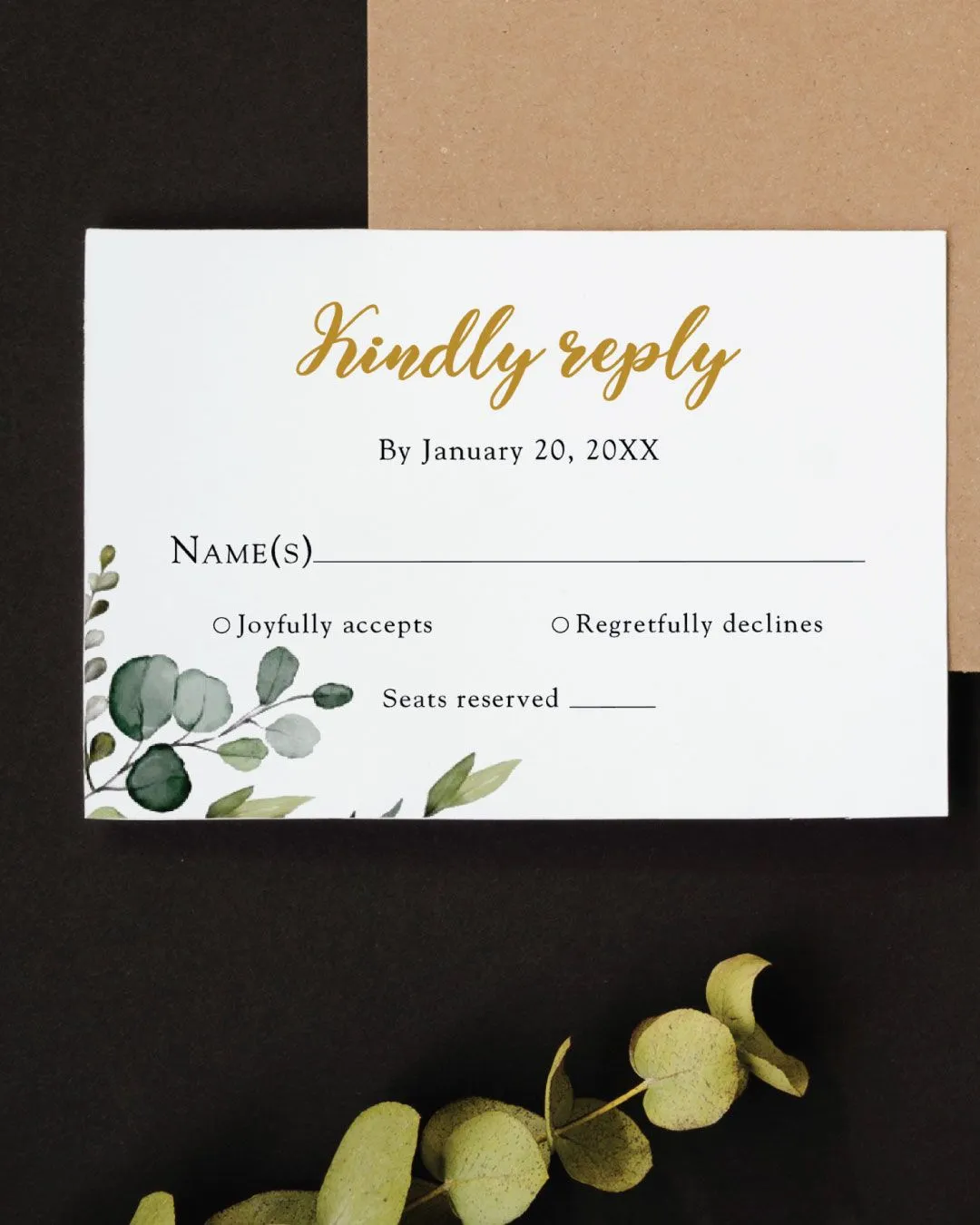 Botanical Greenery Simple Flat 5x7 Wedding Invitation 4