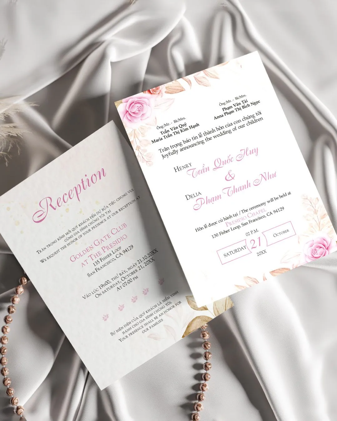 Soft Pink and Flowers Simple Flat 5x7 Wedding Invitation 1