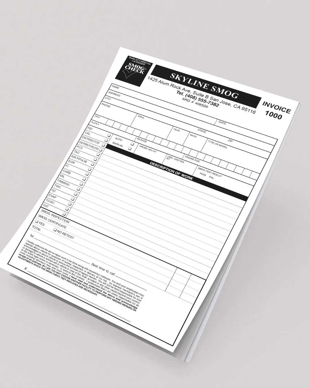 Skyline Smog Technical Carbonless Forms (Invoice) 1