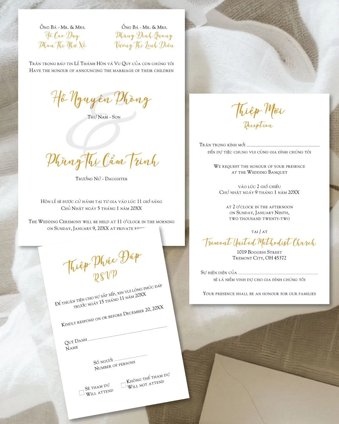 Golden Script Simple Flat 5x7 Wedding Invitation 1