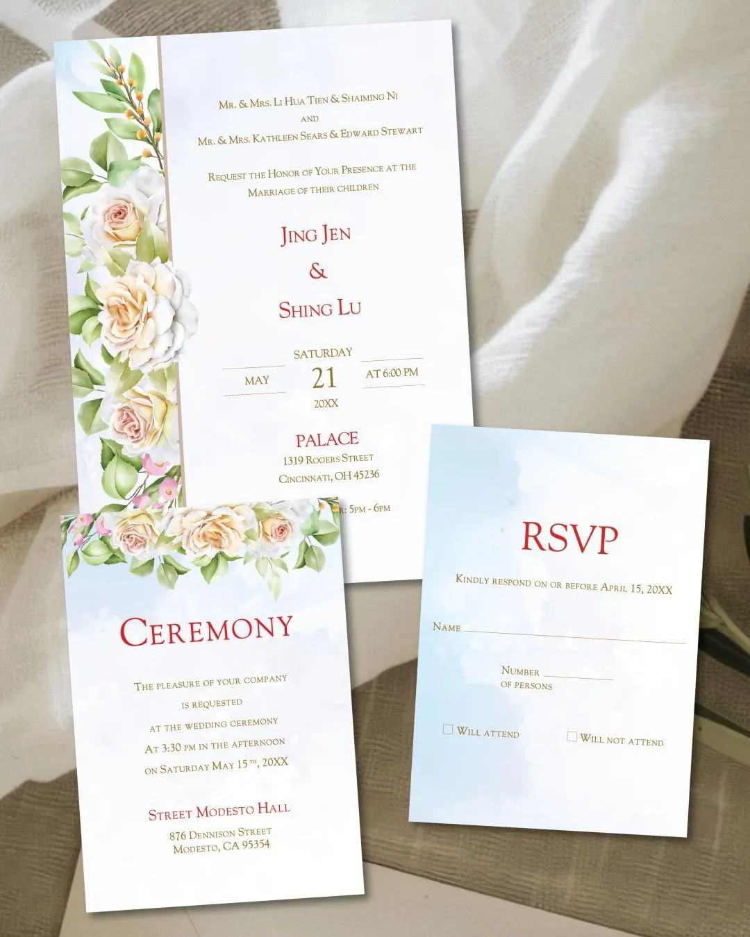 Asian Fusion Simple Flat 5x7 Wedding Invitation 1