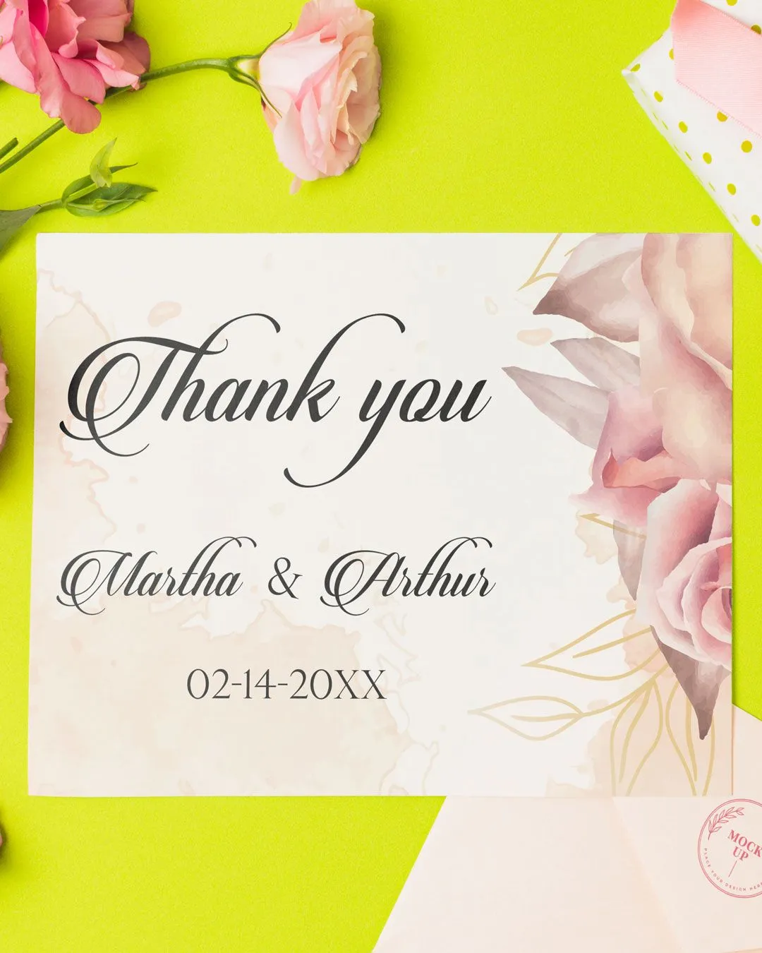 Simple Pink Flowers Thank You Cards Wedding