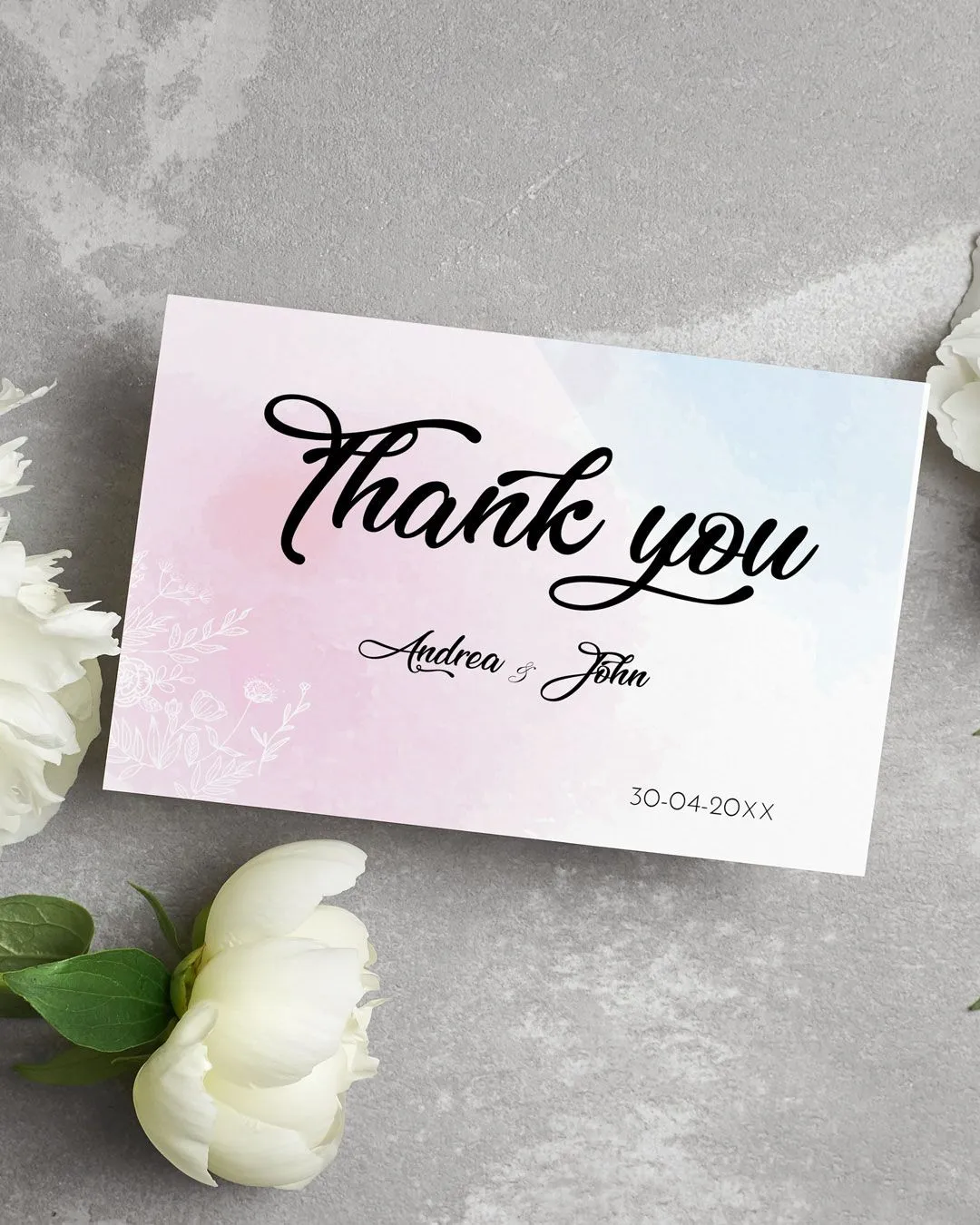Abstract White Leaves Thank You Cards Wedding 1