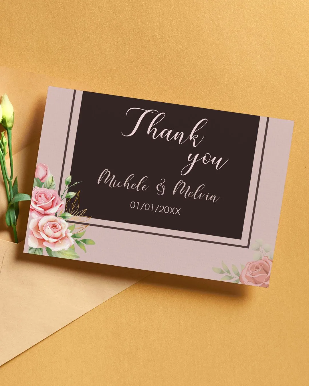 Rectangle With Flowers Thank You Cards Wedding