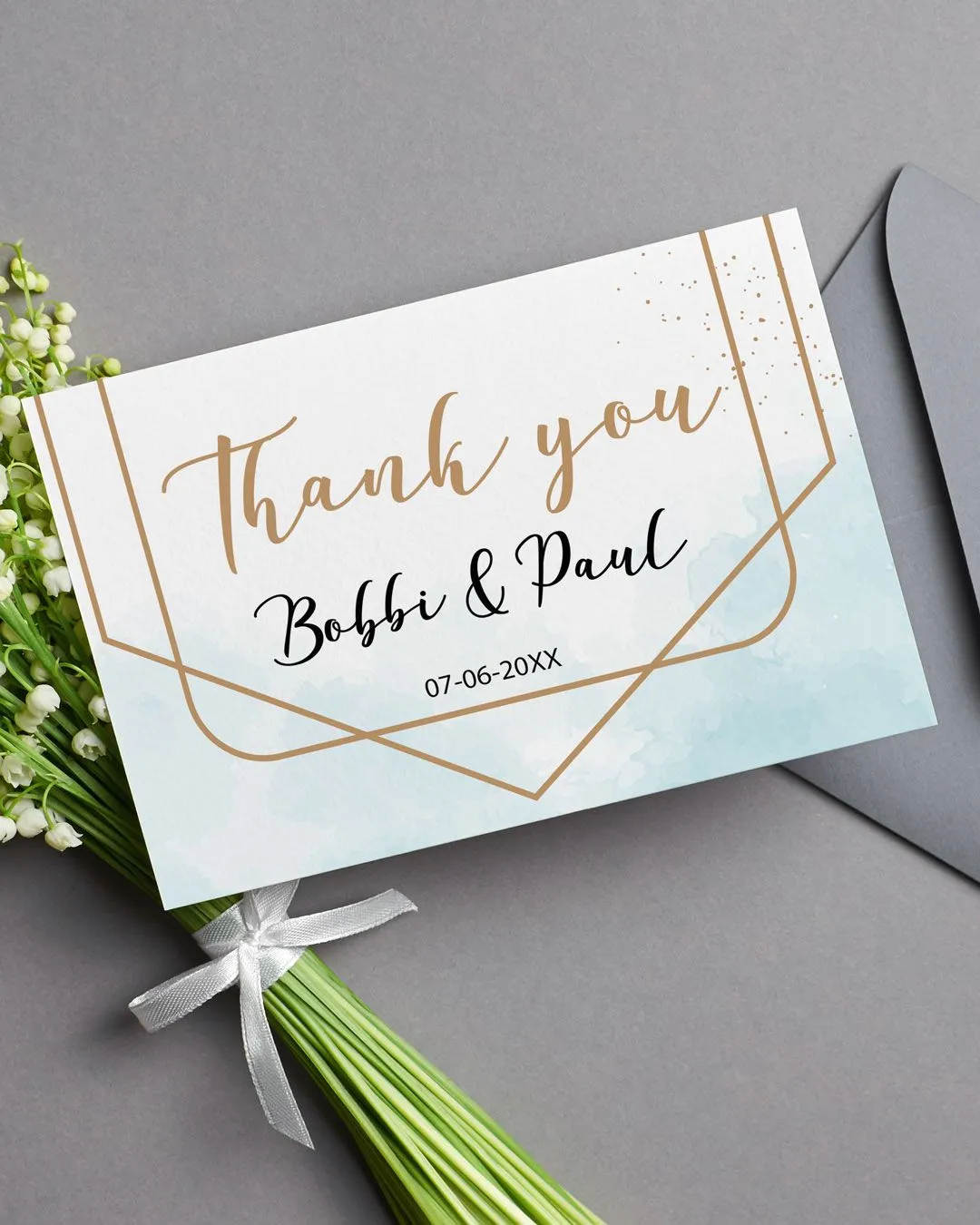 Blue Watercolor Frames Thank You Cards Wedding