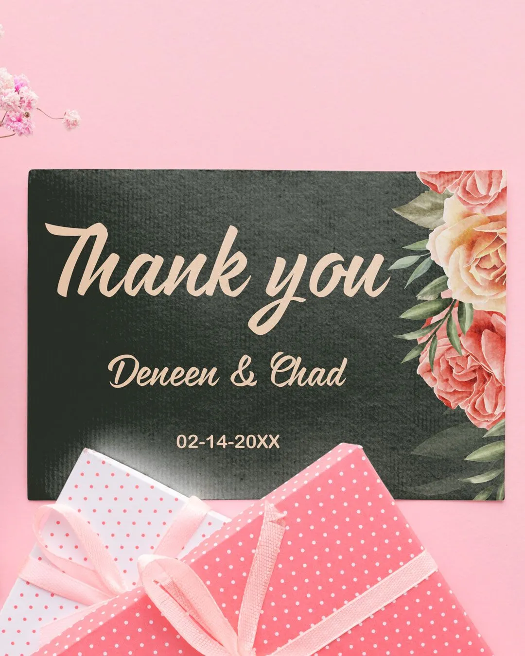 Black Flowers Background Thank You Cards Wedding