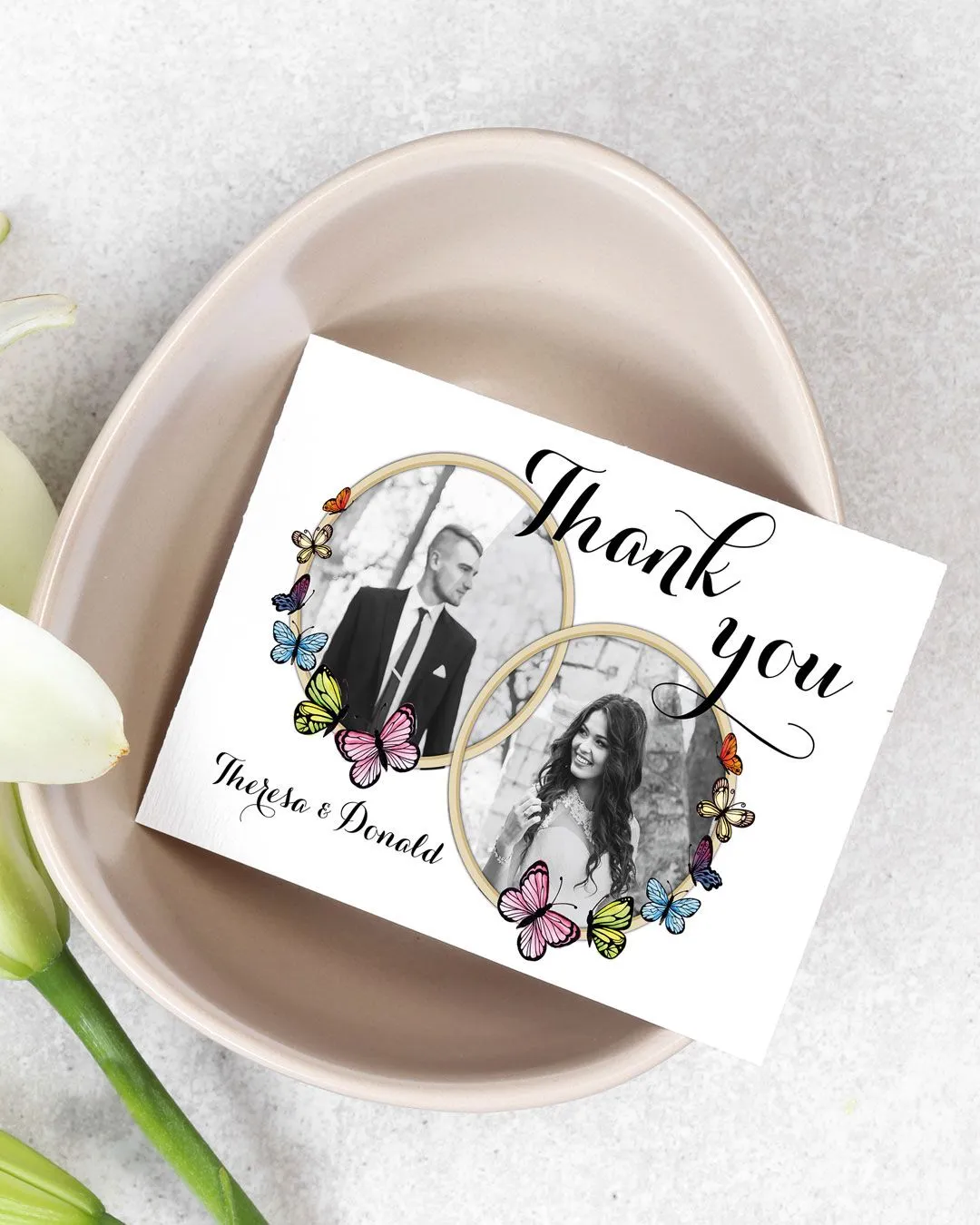 Elegant Pink Flower Thank You Cards Wedding