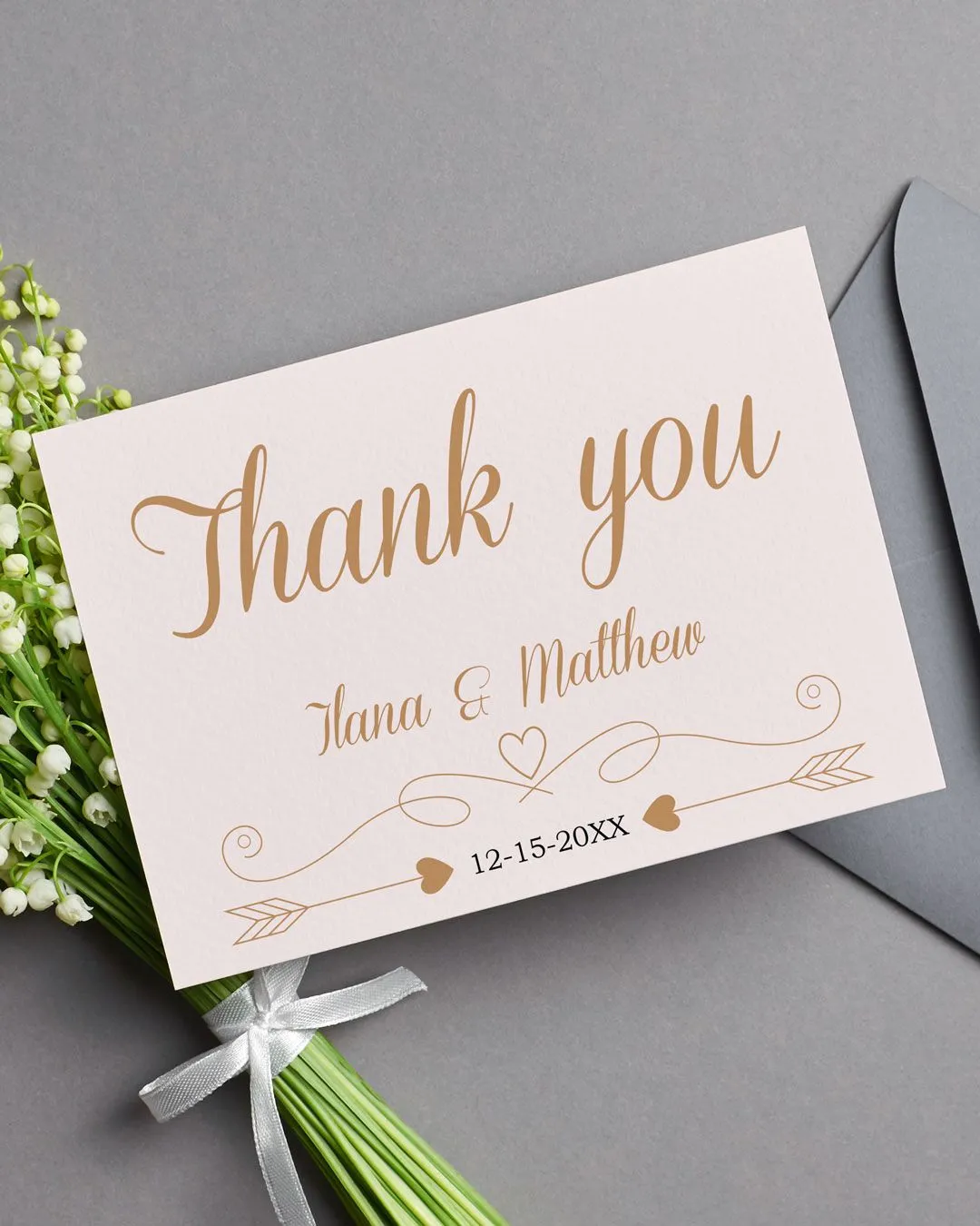 Arrows of Golden Hearts Thank You Cards Wedding