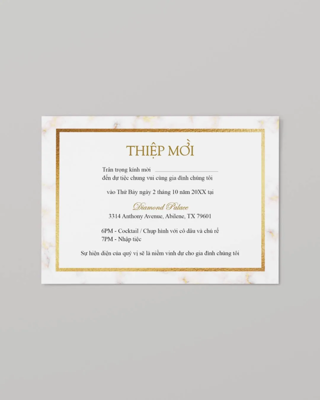 Luxurious Gilt Border Simple Flat 5x7 Wedding Invitation 2