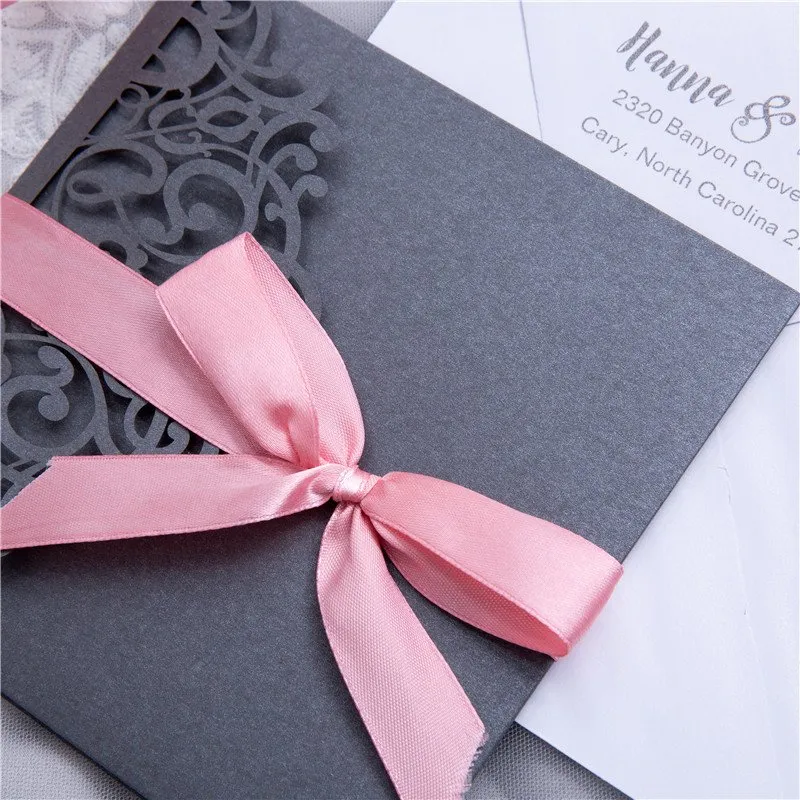 Lace Tri-Fold Embossing and Laser Cut Pocket Wedding Invitation