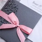 Lace Tri-Fold Embossing and Laser Cut Pocket Wedding Invitation