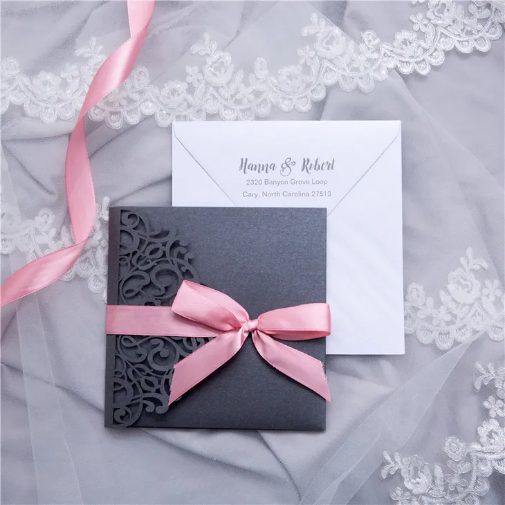 Lace Tri-Fold Embossing and Laser Cut Pocket Wedding Invitation