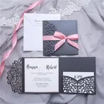Lace Tri-Fold Embossing and Laser Cut Pocket Wedding Invitation
