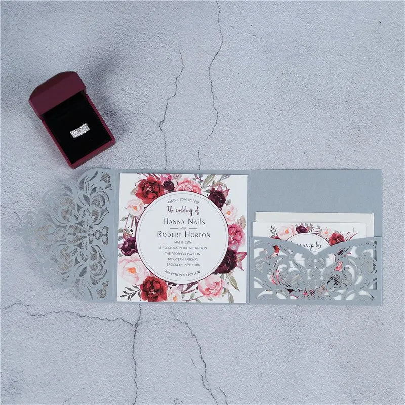 CL-WRAP-66 M-M Midnight Hearts and Cog Circles Laser Cut Wedding Invitation