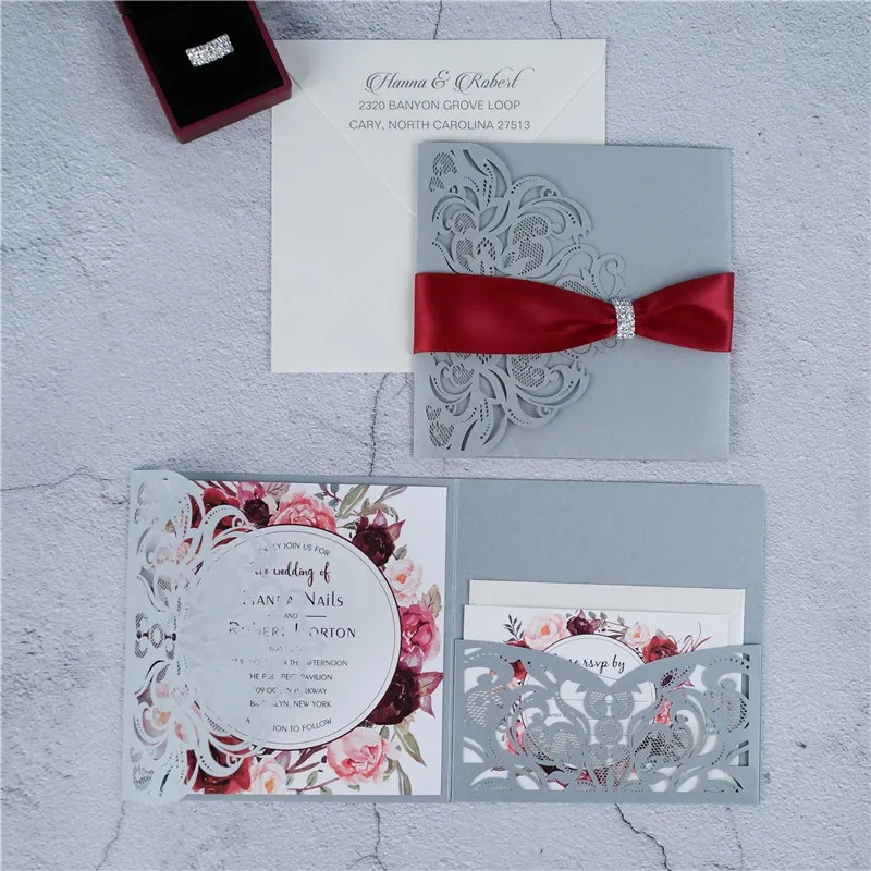 CL-WRAP-66 M-M Midnight Hearts and Cog Circles Laser Cut Wedding Invitation