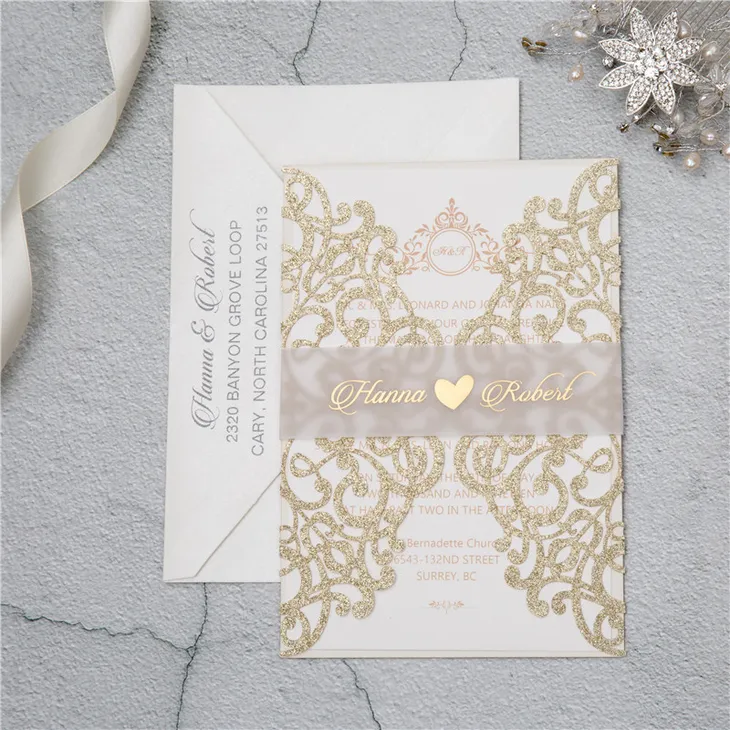 White Diamond Laser Cut Fold Wedding Invitation