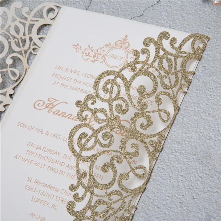 White Diamond Laser Cut Fold Wedding Invitation