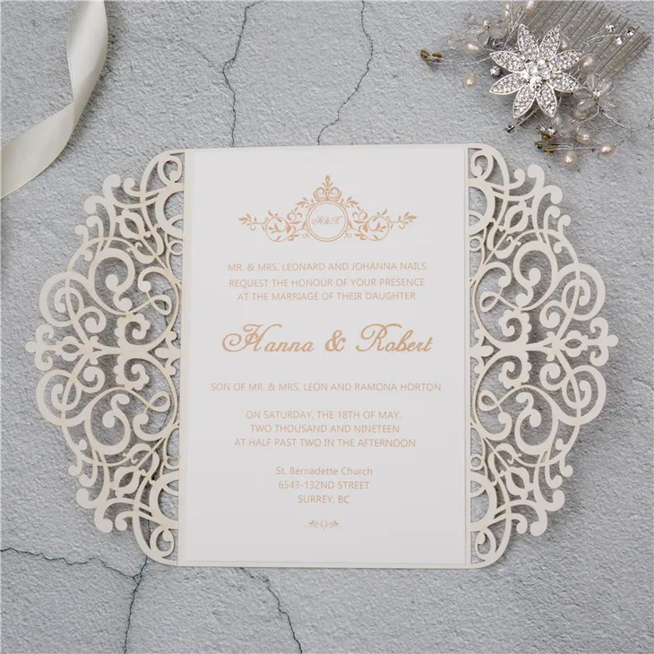 White Diamond Laser Cut Fold Wedding Invitation