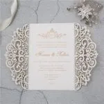 White Diamond Laser Cut Fold Wedding Invitation
