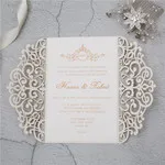 White Diamond Laser Cut Fold Wedding Invitation