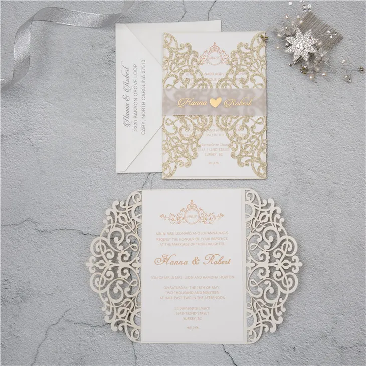 White Diamond Laser Cut Fold Wedding Invitation