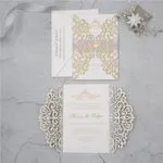 White Diamond Laser Cut Fold Wedding Invitation