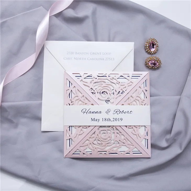 Gorgeous Blush Pink Laser Cut Wedding Invitation
