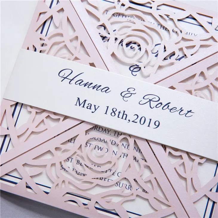 Gorgeous Blush Pink Laser Cut Wedding Invitation