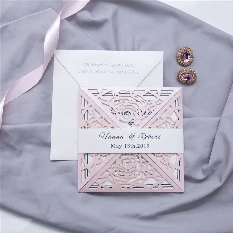 Gorgeous Blush Pink Laser Cut Wedding Invitation