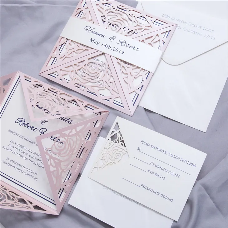 Gorgeous Blush Pink Laser Cut Wedding Invitation