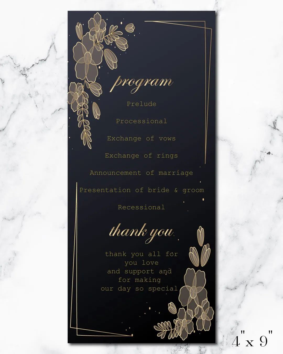 Dark Gold Glitter Wedding Program Cards