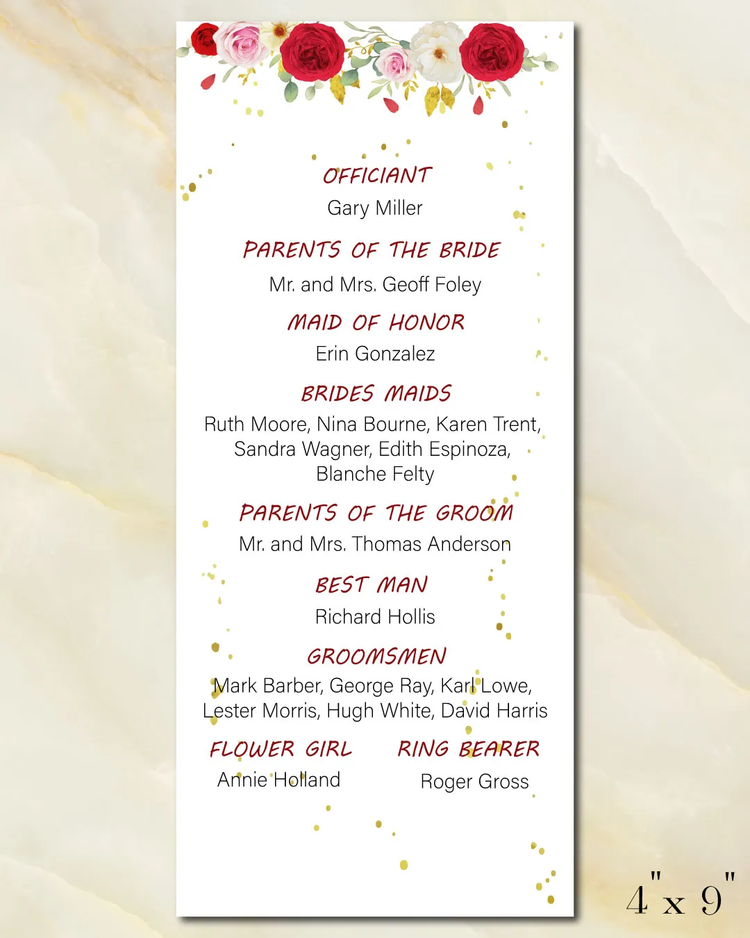 Pure Roses Styles Wedding Program Cards 1