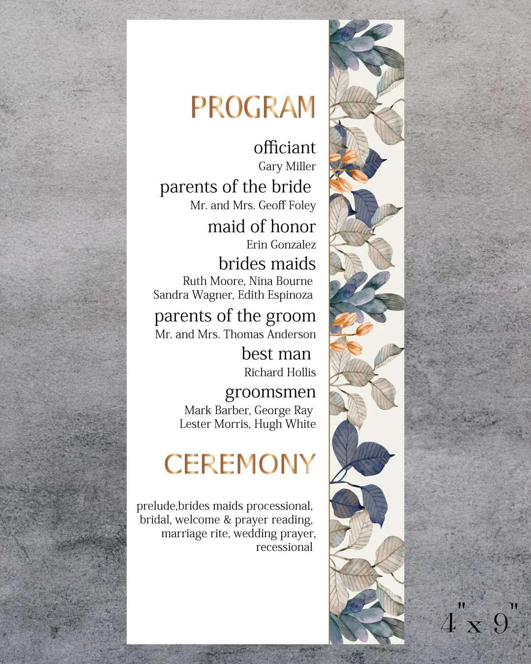 Naturist Harmony Wedding Program Cards