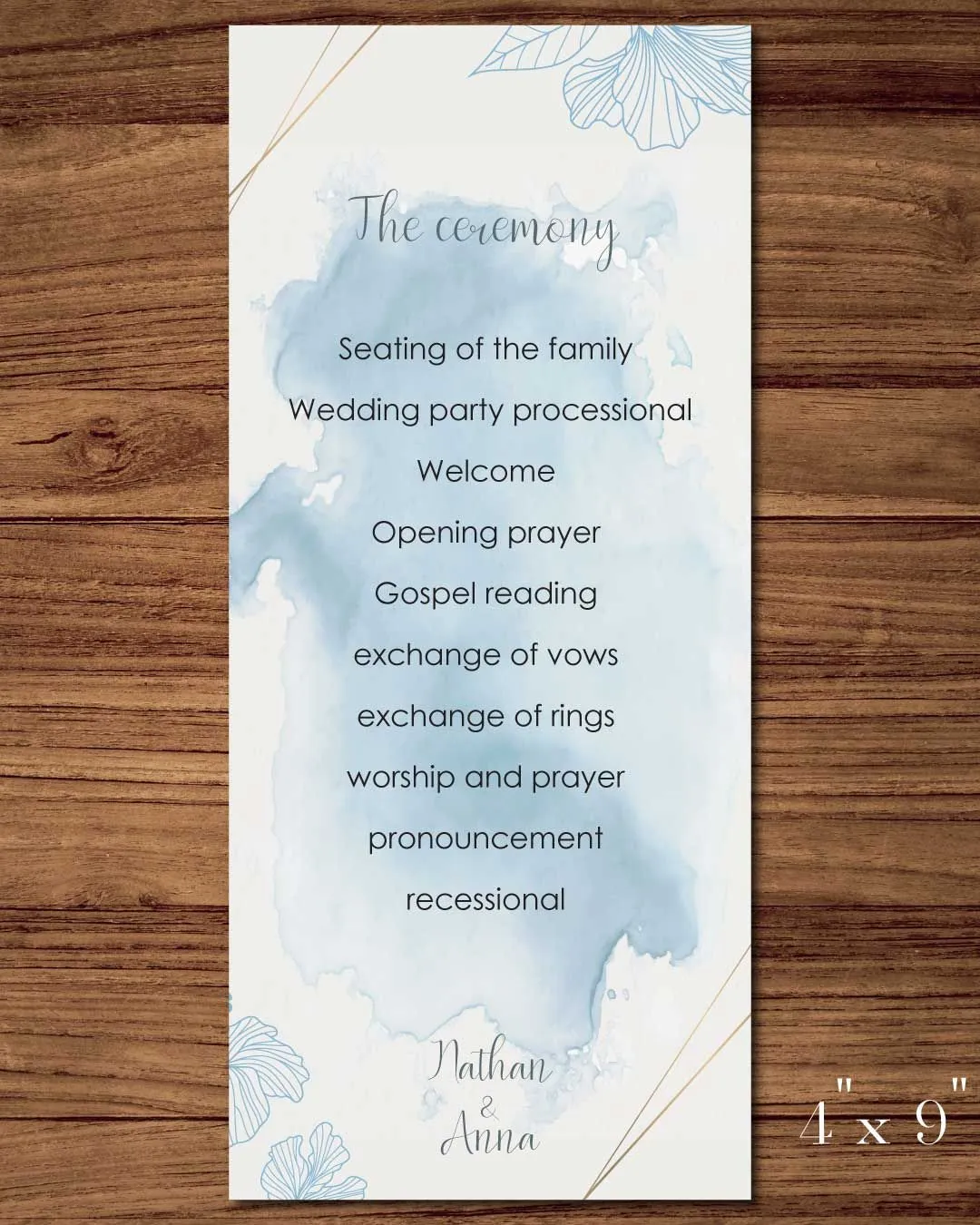 Bluish Minimalism Theme Wedding Program Cards