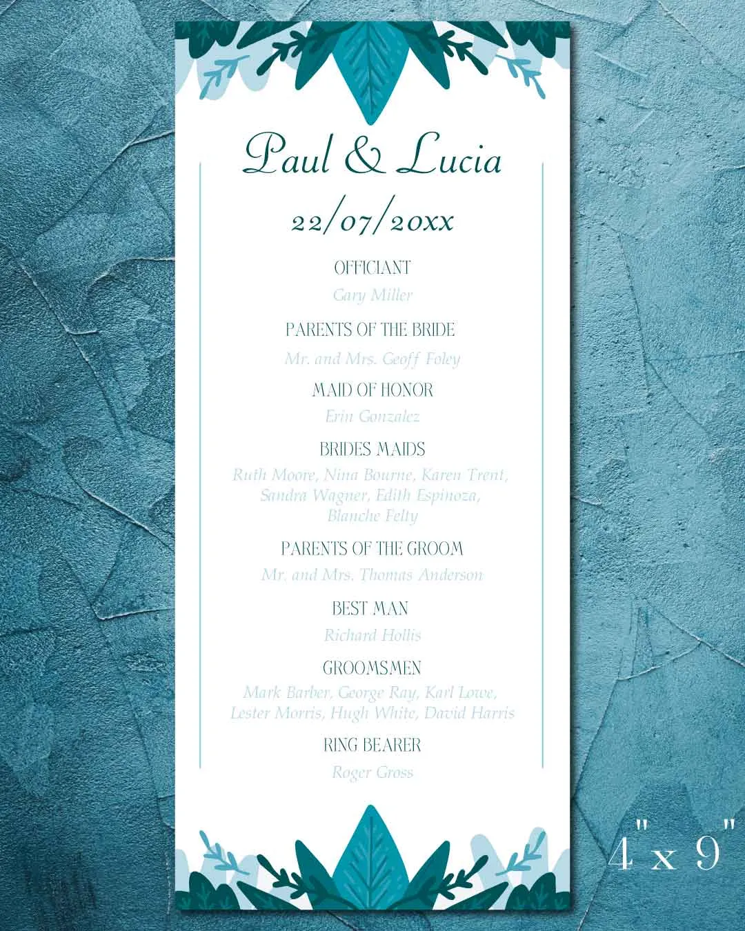 Inspiration Blue Green Wedding Program Cards