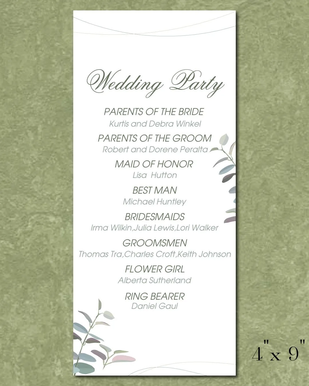 Green Leaves Decorations Wedding Program Cards