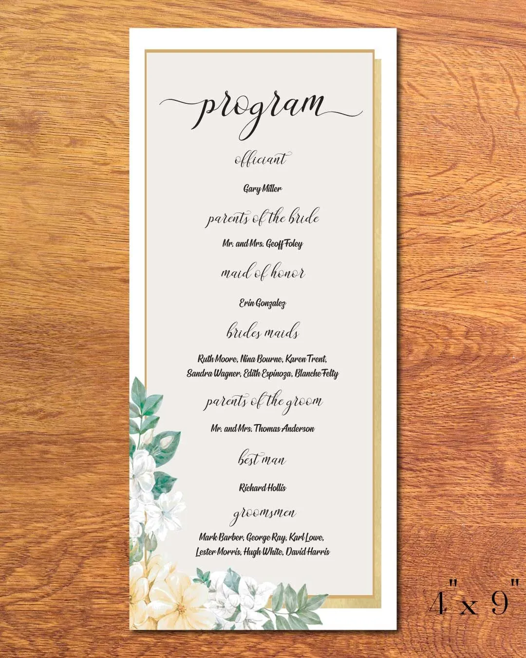 Gold Frame Flowers Wedding Program Cards