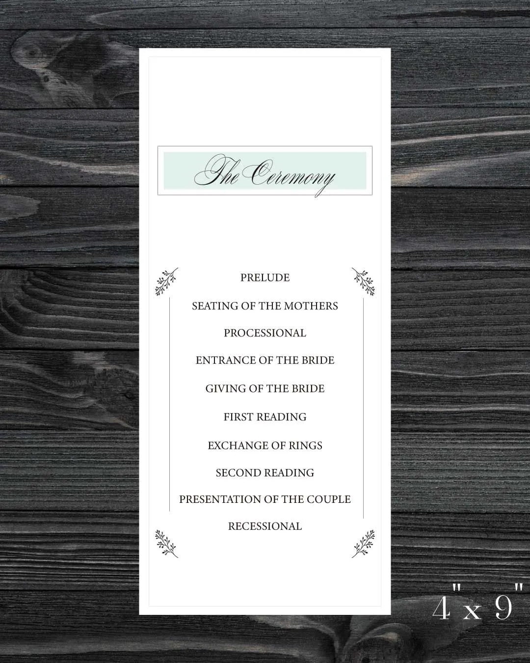 Blue Rectangle And Leaves Wedding Program Cards