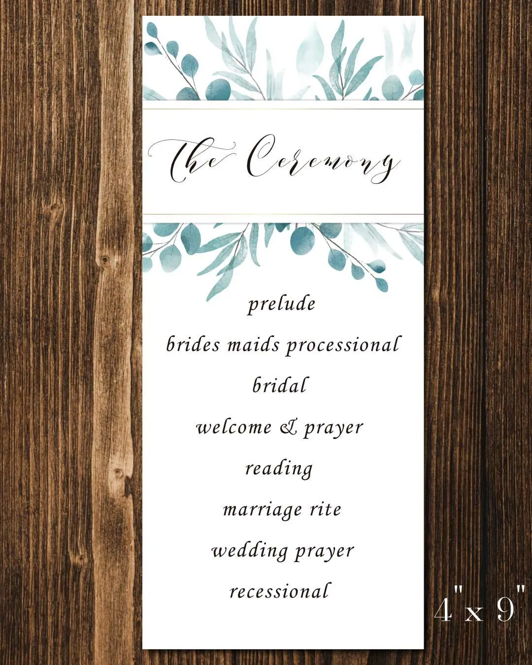 Blue Leaves In The Back Wedding Program Cards