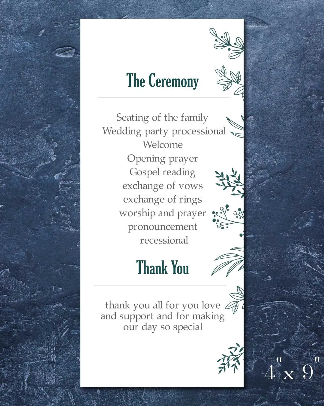 Blue Flower Outline Wedding Program Cards