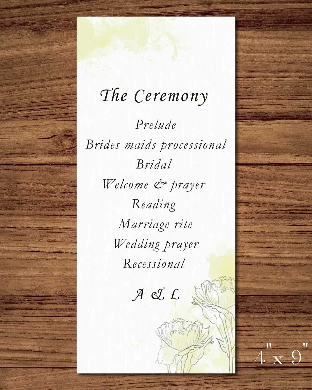 Yellow Watercolor Wedding Program Cards