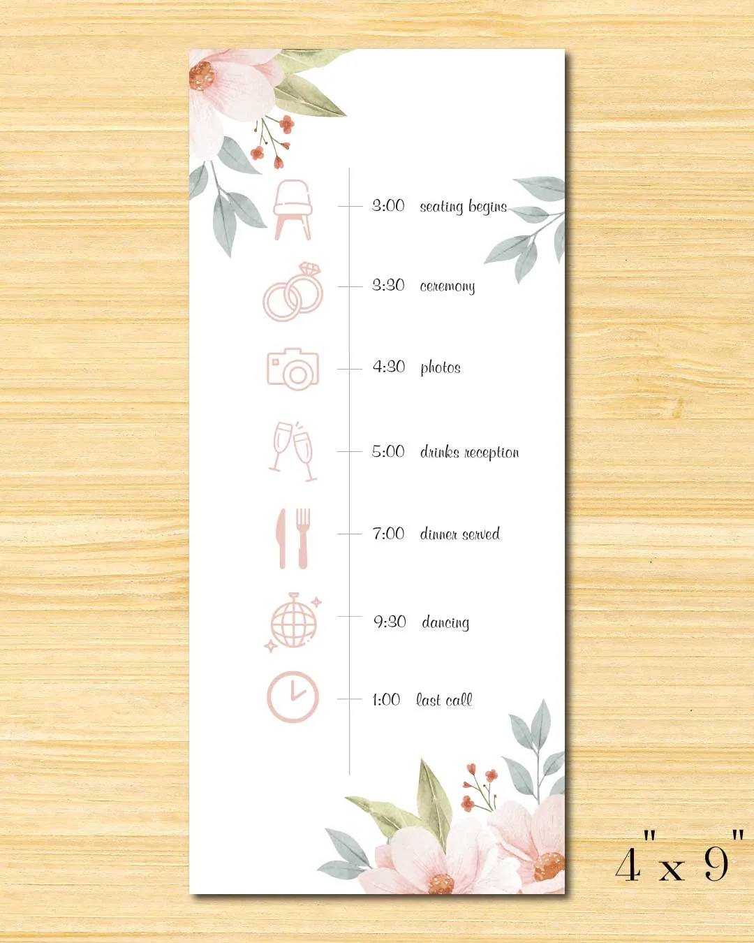 Modest Pink Flowers Wedding Program Cards