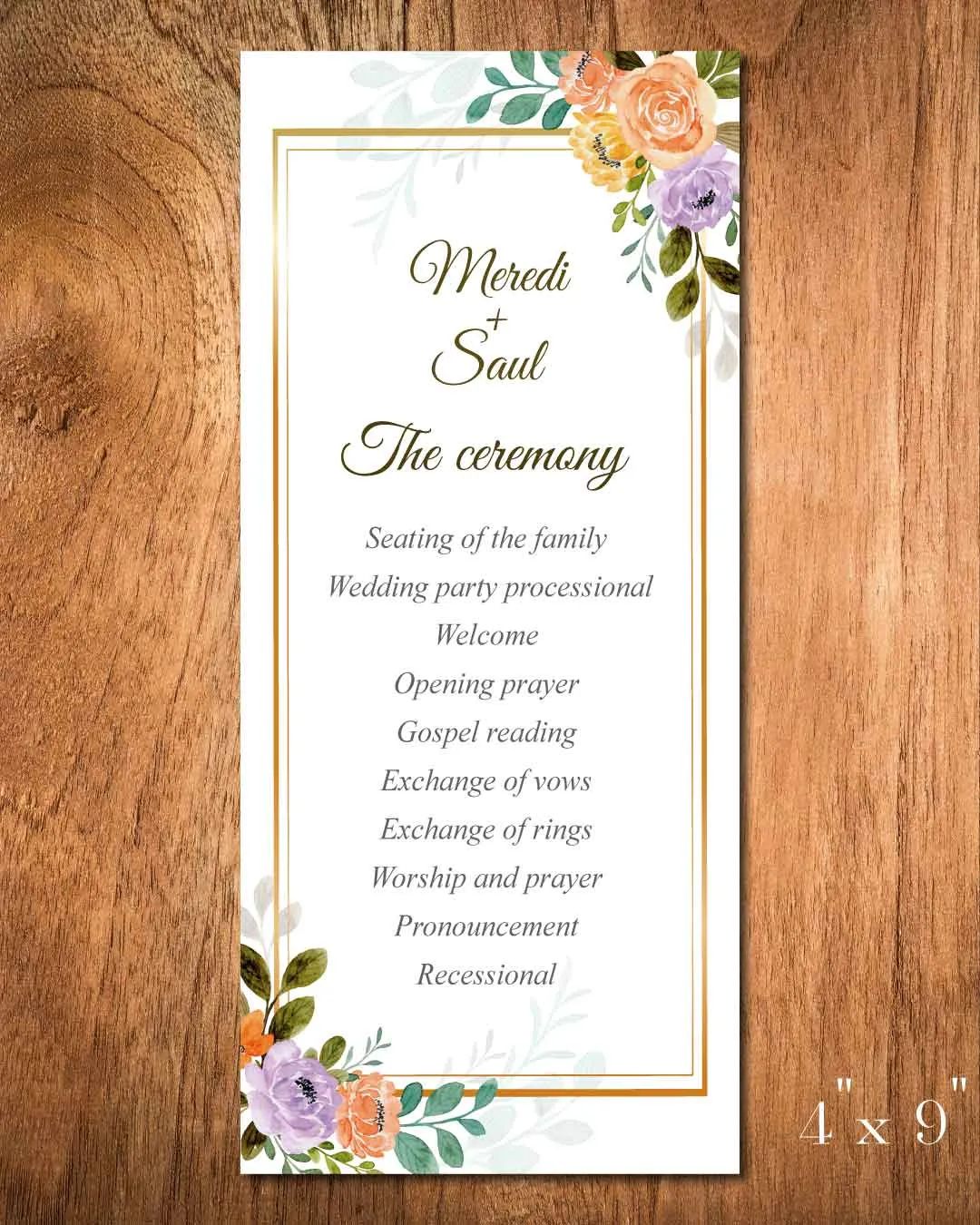 Roses In Various Colors Wedding Program Cards