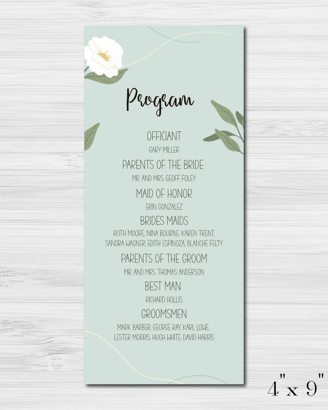 Daisies With Green Leaves Wedding Program Cards 1