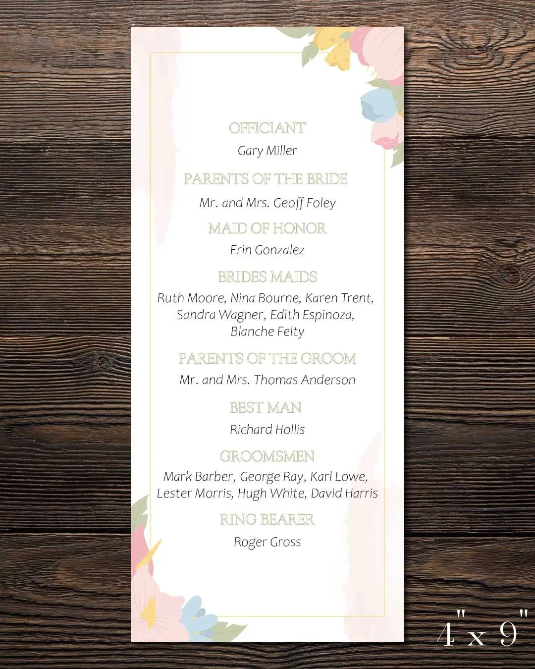 Pastel Colored Flowers Wedding Program Cards 1