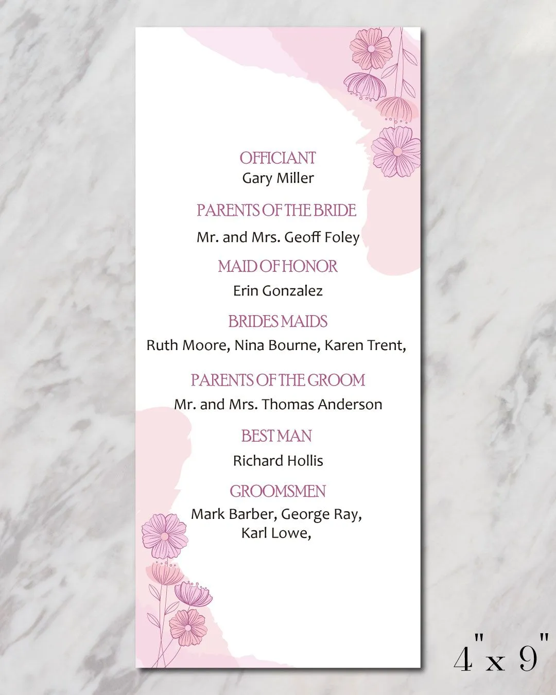 Pink And Lilac Flowers Wedding Program Cards